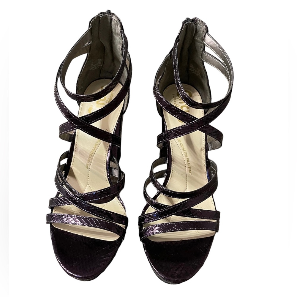 circus by sam edelman metallic purple strappy heeled sandals heels size 8.5